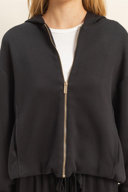  Nora Drawstring Hem Hoodie, Black