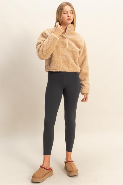  Aria Sherpa Button Neck Jacket, Beige