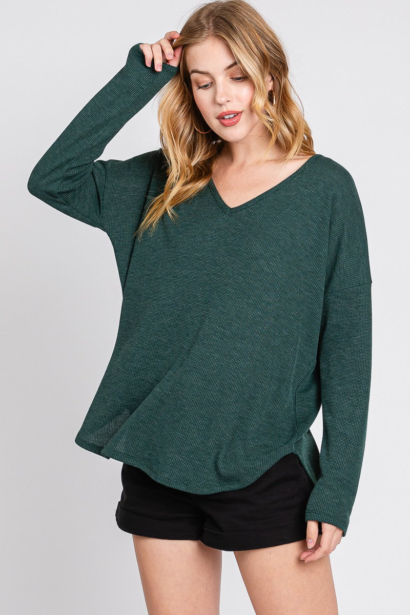  Gabrielle Round Hem Thermal Top, Hunter Green