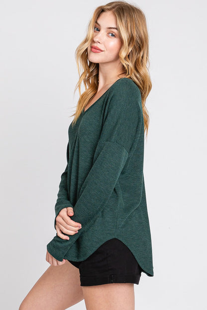  Gabrielle Round Hem Thermal Top, Hunter Green