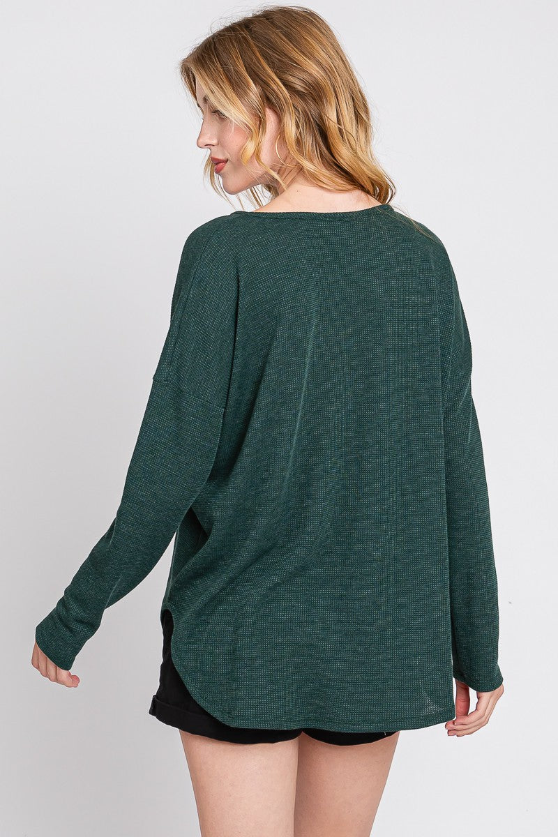  Gabrielle Round Hem Thermal Top, Hunter Green
