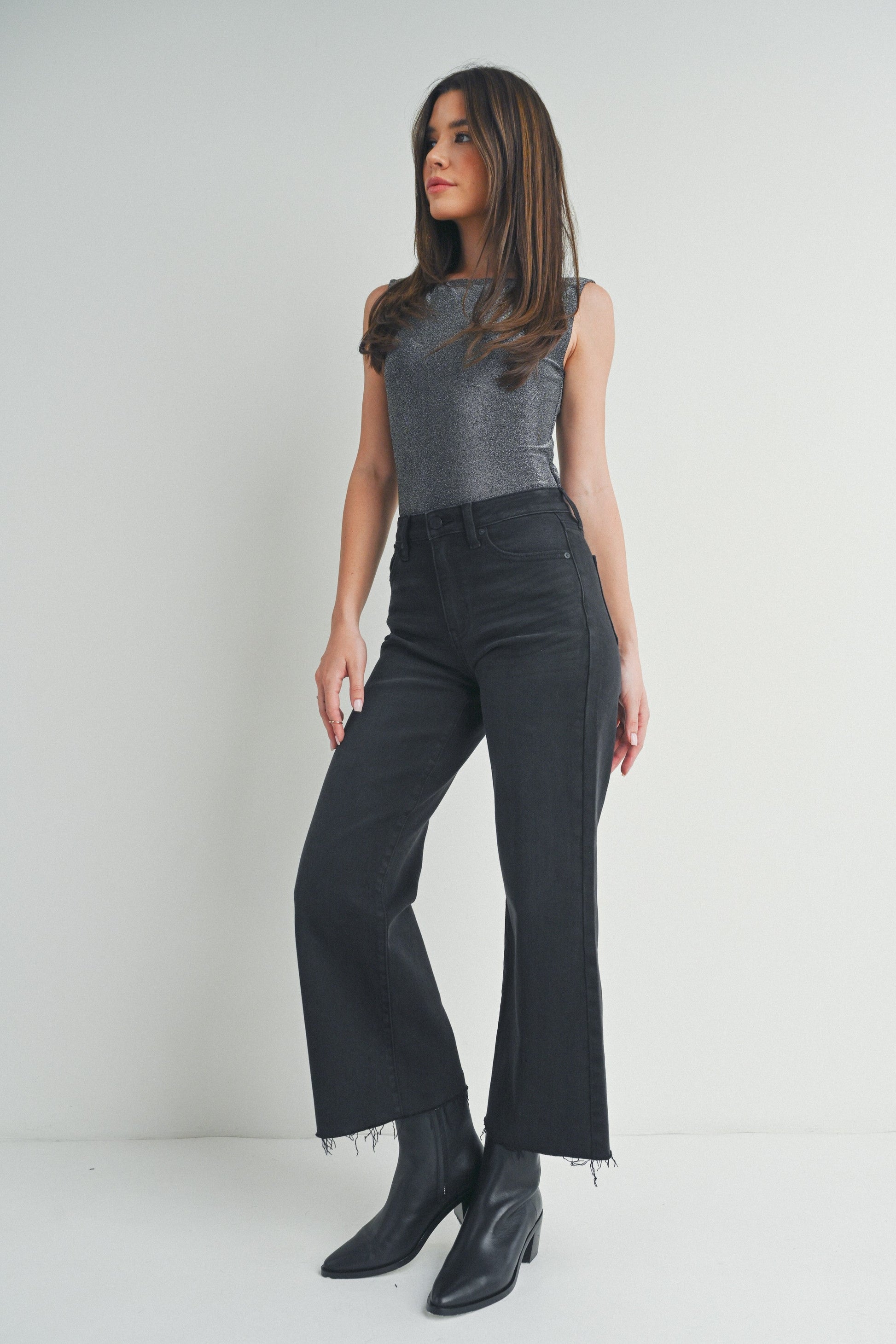  Sierra Almost Crop Jeans, Washed Black