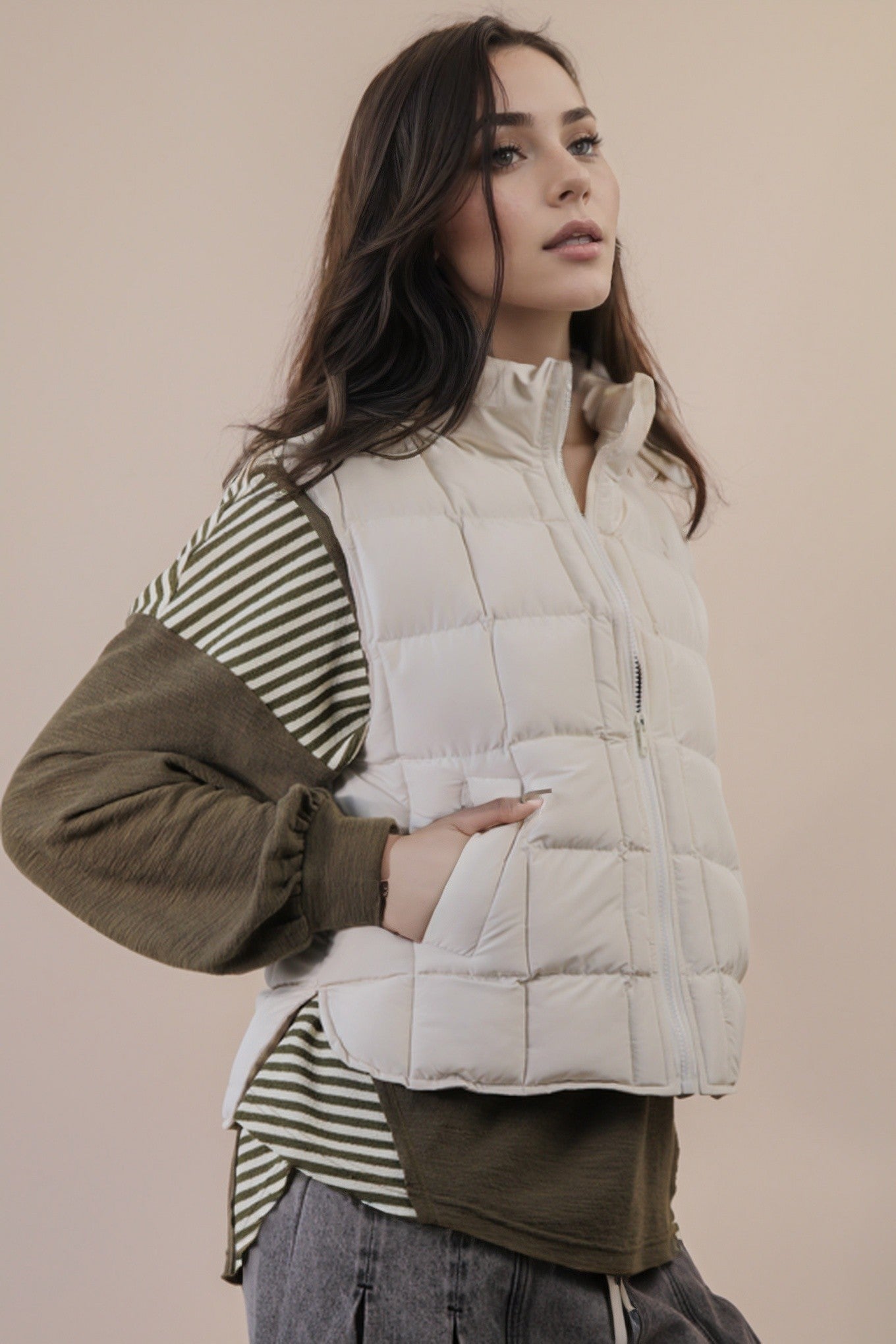  Natasha Puffer Vest, Ecru