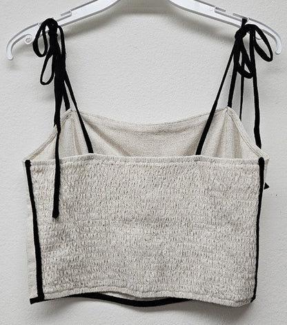  Evie Linen Contrast Piping Top, Natural