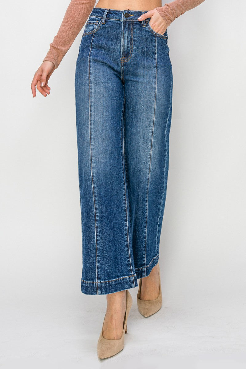  Sammie Wide Leg Seam Detail Jeans, Dark