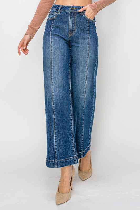  Sammie Wide Leg Seam Detail Jeans, Dark