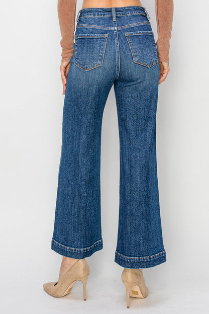  Sammie Wide Leg Seam Detail Jeans, Dark