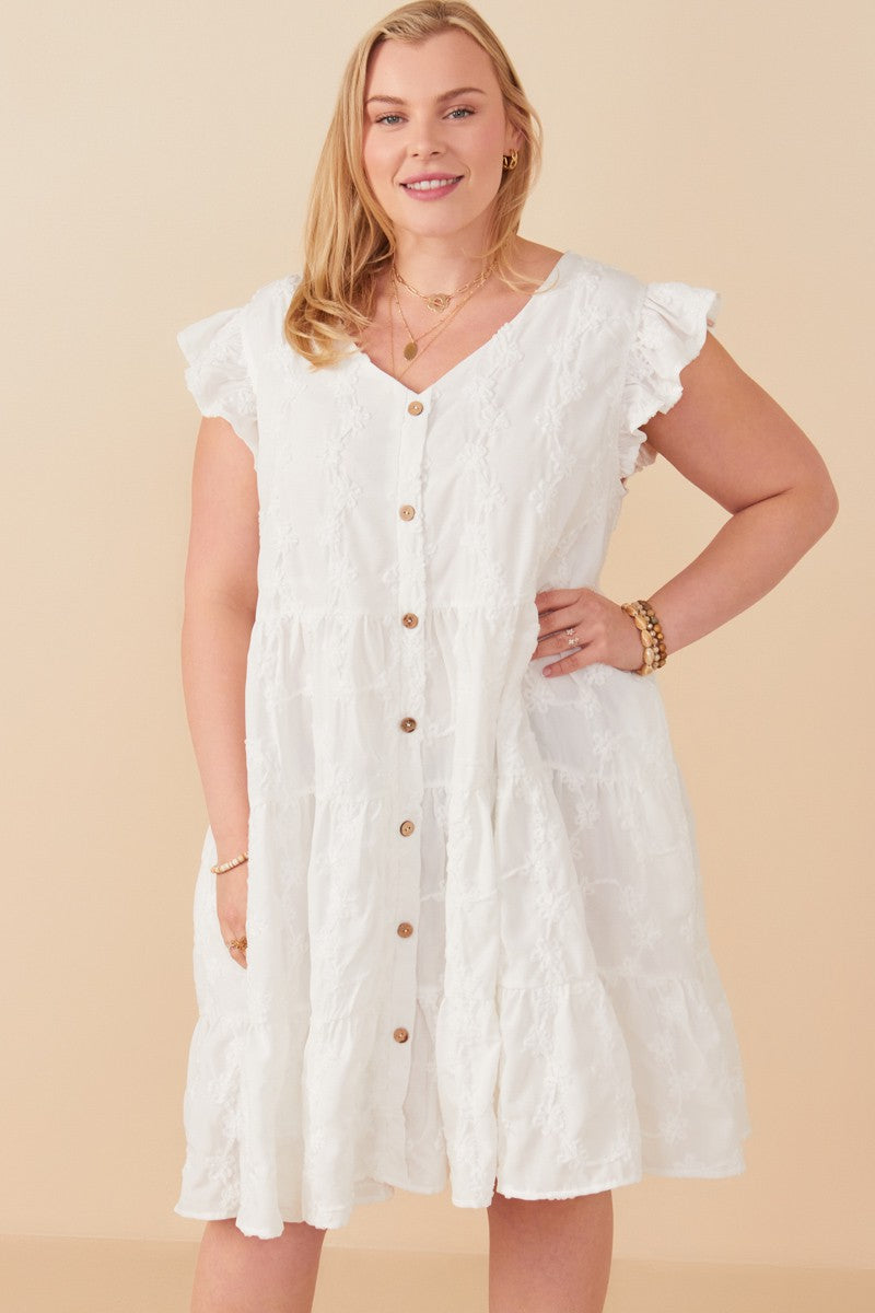  Laura Textured Floral Dress, Off White | Plus Size