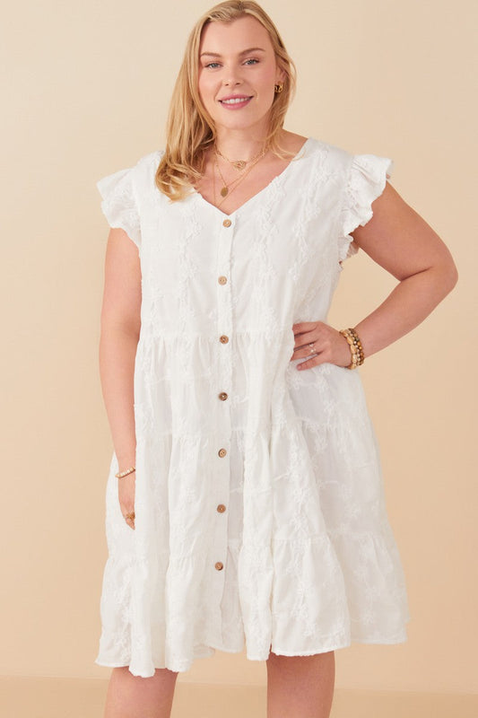  Laura Textured Floral Dress, Off White | Plus Size