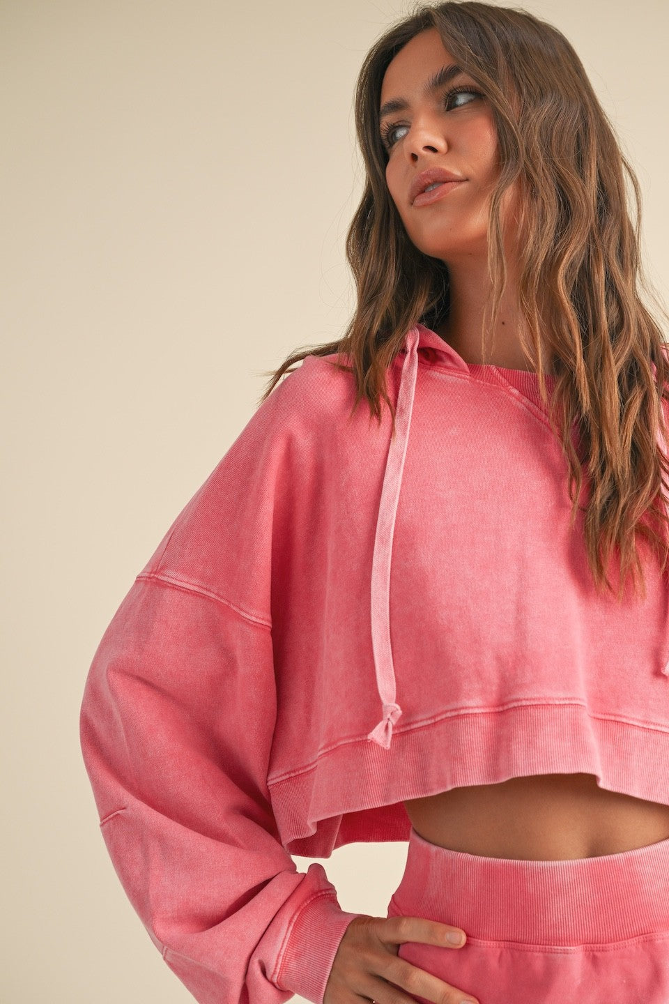  Blaire Mineral Wash Pullover Hoodie, Pink