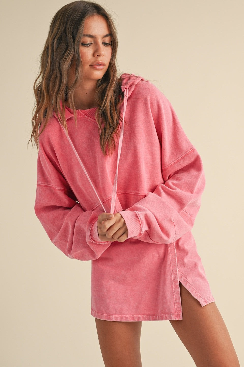  Blaire Mineral Wash Pullover Hoodie, Pink