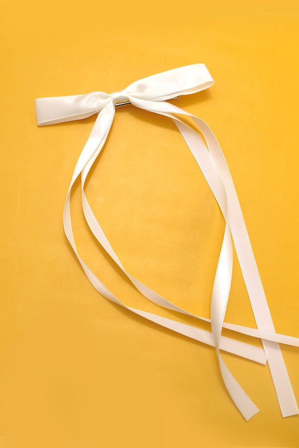  Vivi Long Bow Hair Clip, Off White