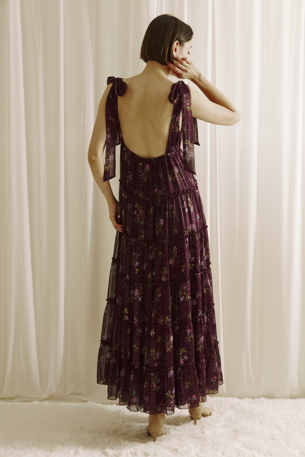  Gigi Tie Strap Printed Maxi Dress, Plum Multi Floral