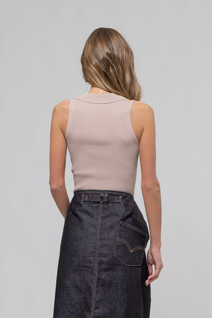 Ivey Collared Knit Crop Top, Light Taupe