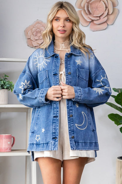  Ashley Embroidered Denim Jacket, Medium Wash