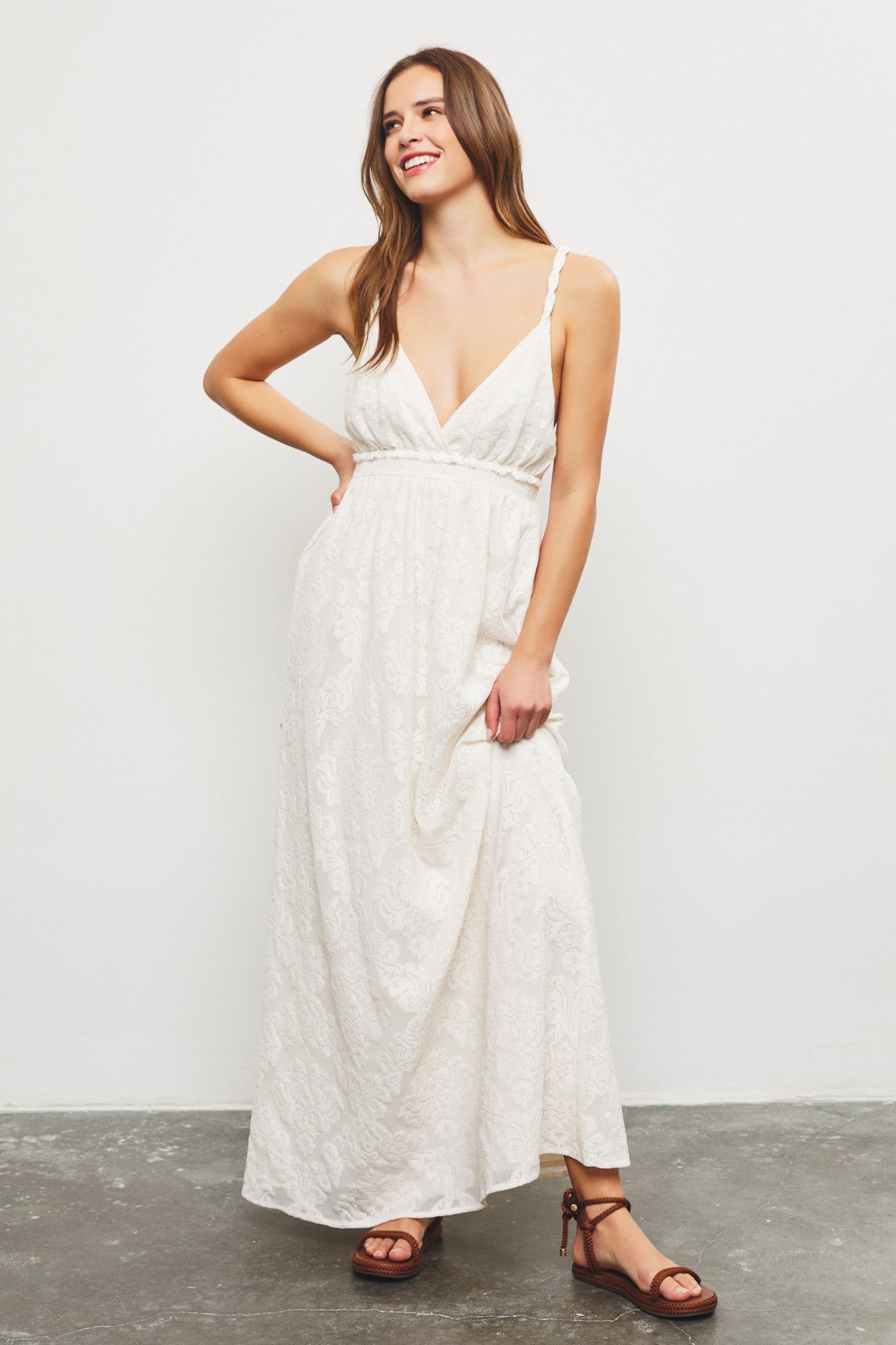  Dahlia Braided Cross Back Detail Dress, Natural