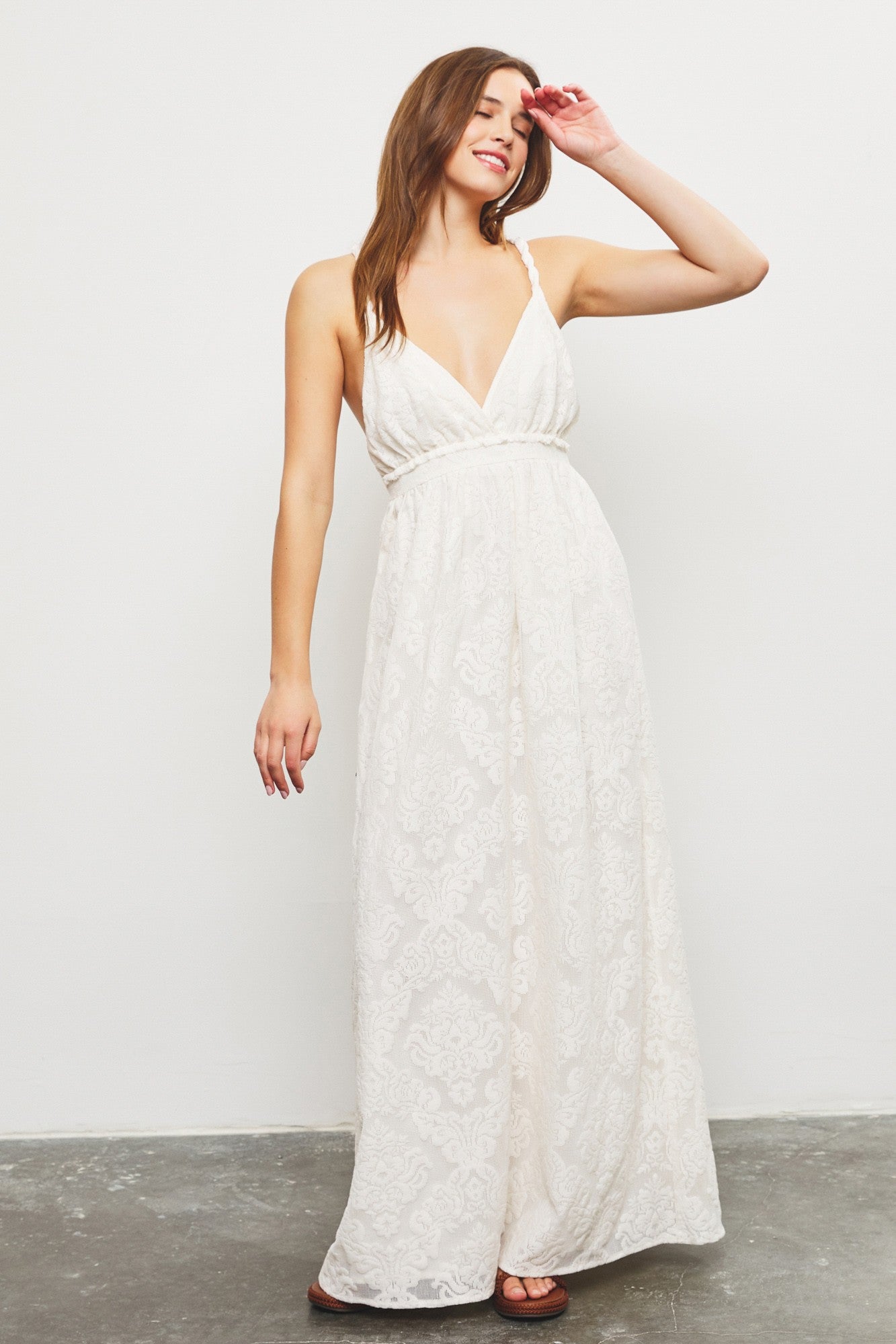  Dahlia Braided Cross Back Detail Dress, Natural