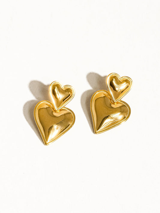  Double Heart Earrings, Gold