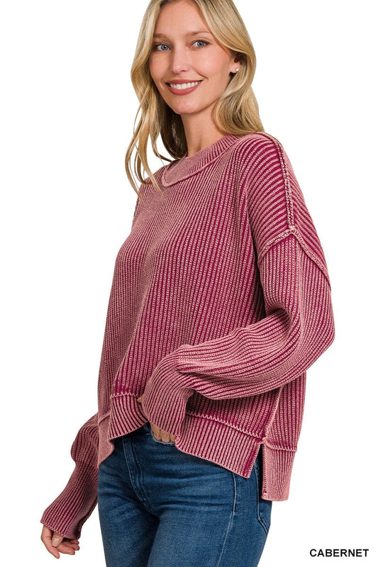  Marie Washed Crop Sweater, Cabernet
