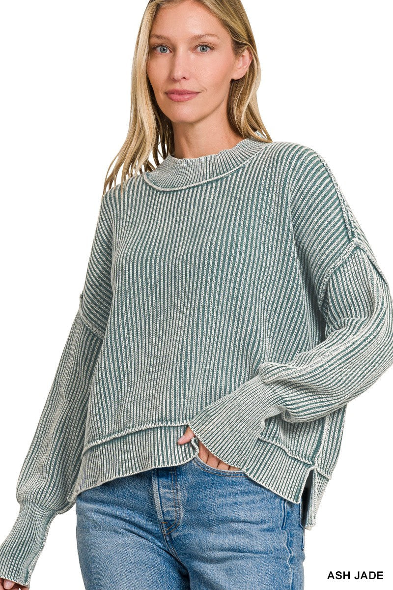 Marie Washed Crop Sweater, Ash Jade