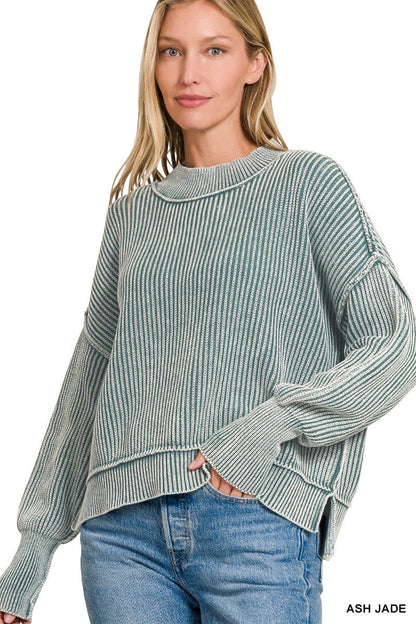  Marie Washed Crop Sweater, Ash Jade