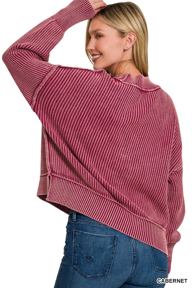  Marie Washed Crop Sweater, Cabernet