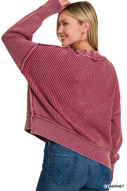  Marie Washed Crop Sweater, Cabernet