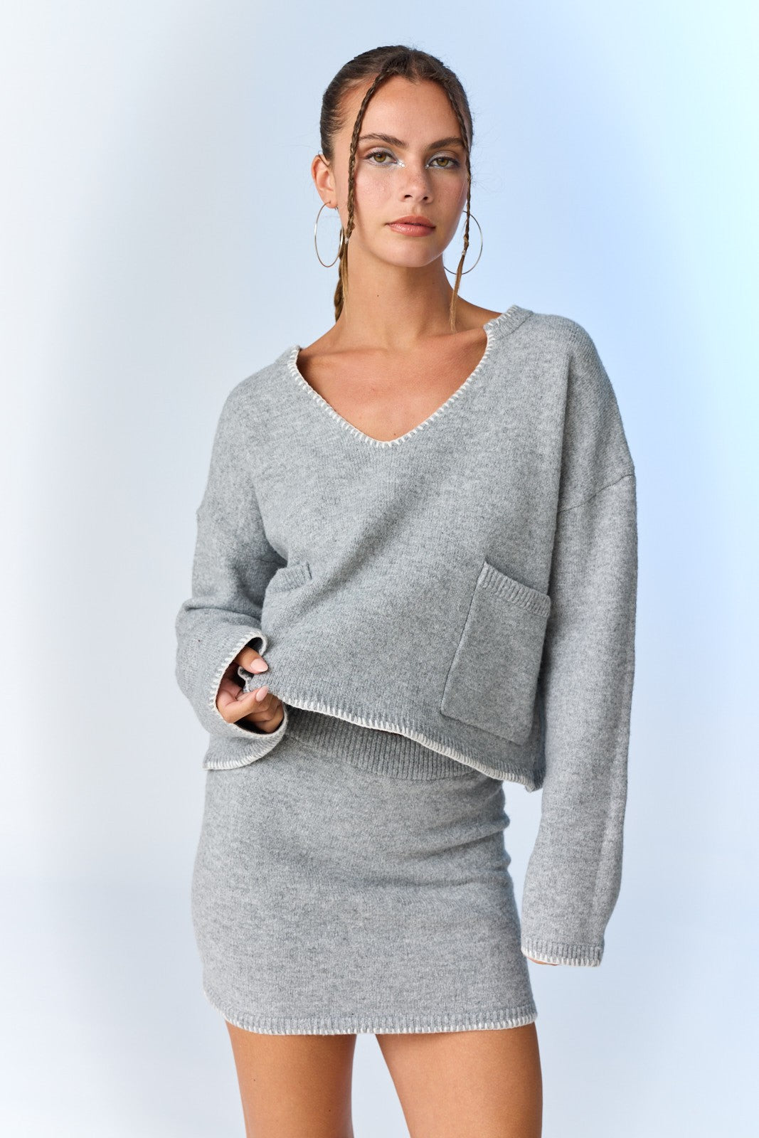  Myra Knit Blanket Stitch Skirt, Grey