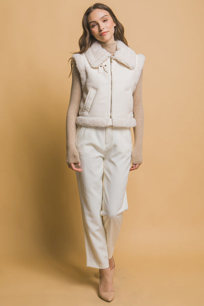  Claire Faux Leather Sherpa Lined Vest, Ivory