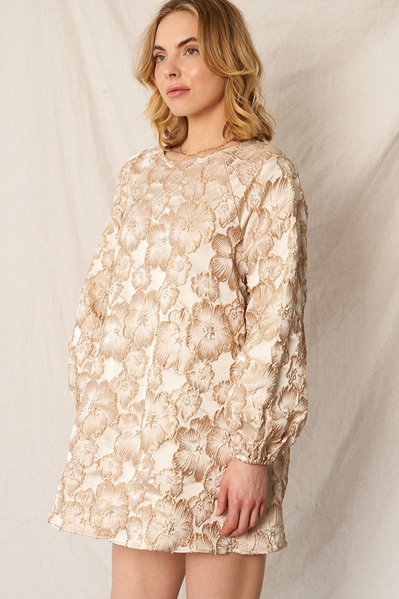  Ezra Jacquard Mini Dress, Cream Gold