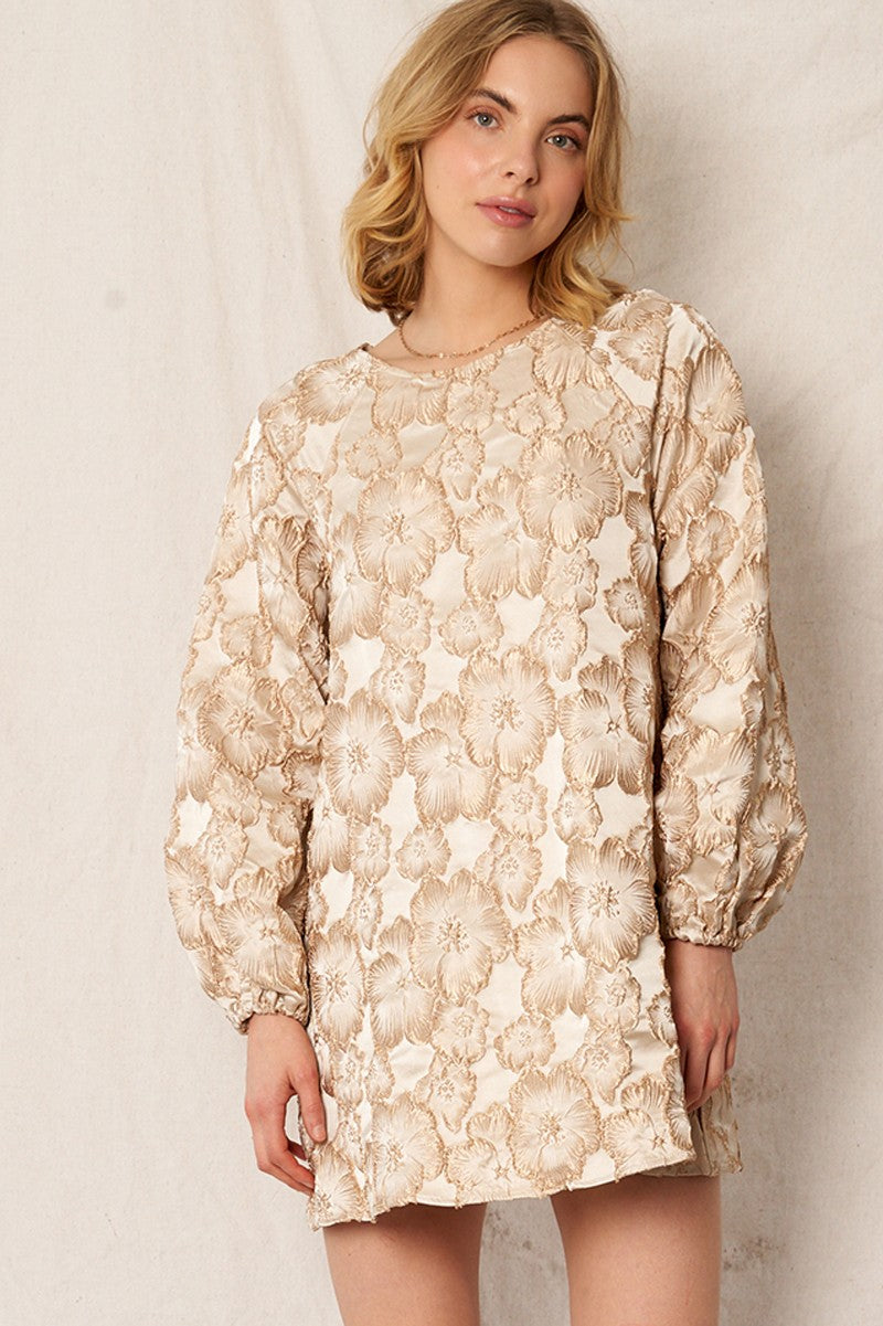  Ezra Jacquard Mini Dress, Cream Gold