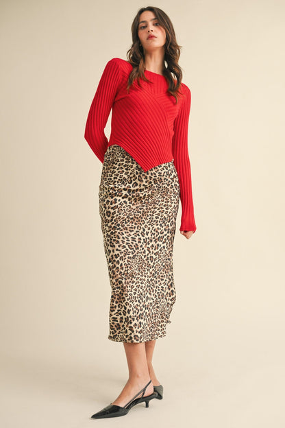  Paige Pointed Hem Ribbed Sweater, Red