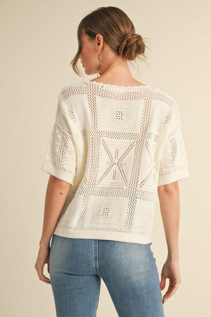  Charlotte Crochet Knit Top, Ivory