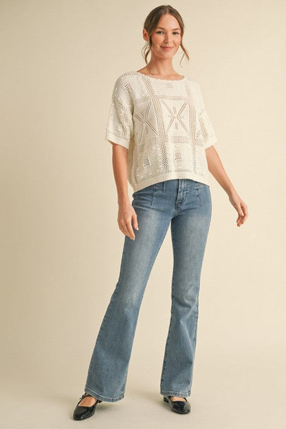  Charlotte Crochet Knit Top, Ivory