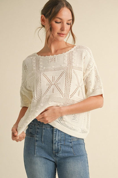  Charlotte Crochet Knit Top, Ivory