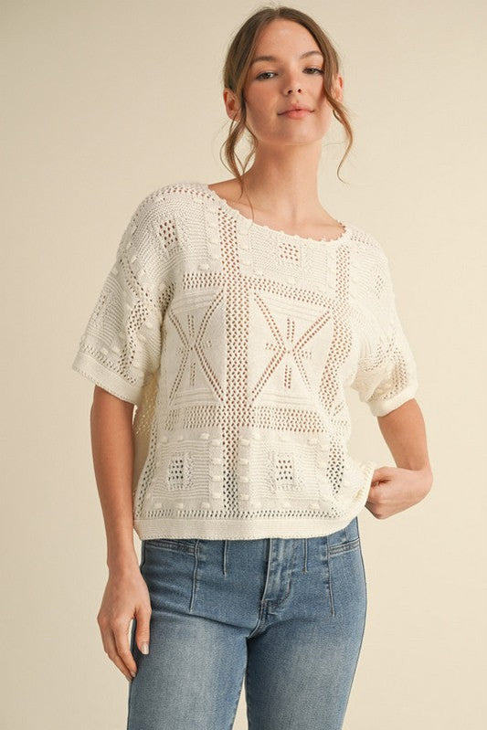  Charlotte Crochet Knit Top, Ivory