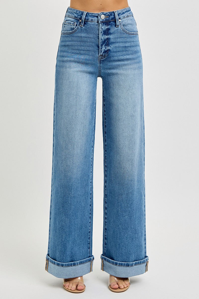  Evie Tummy Control Wide Cuffed Jeans, Medium