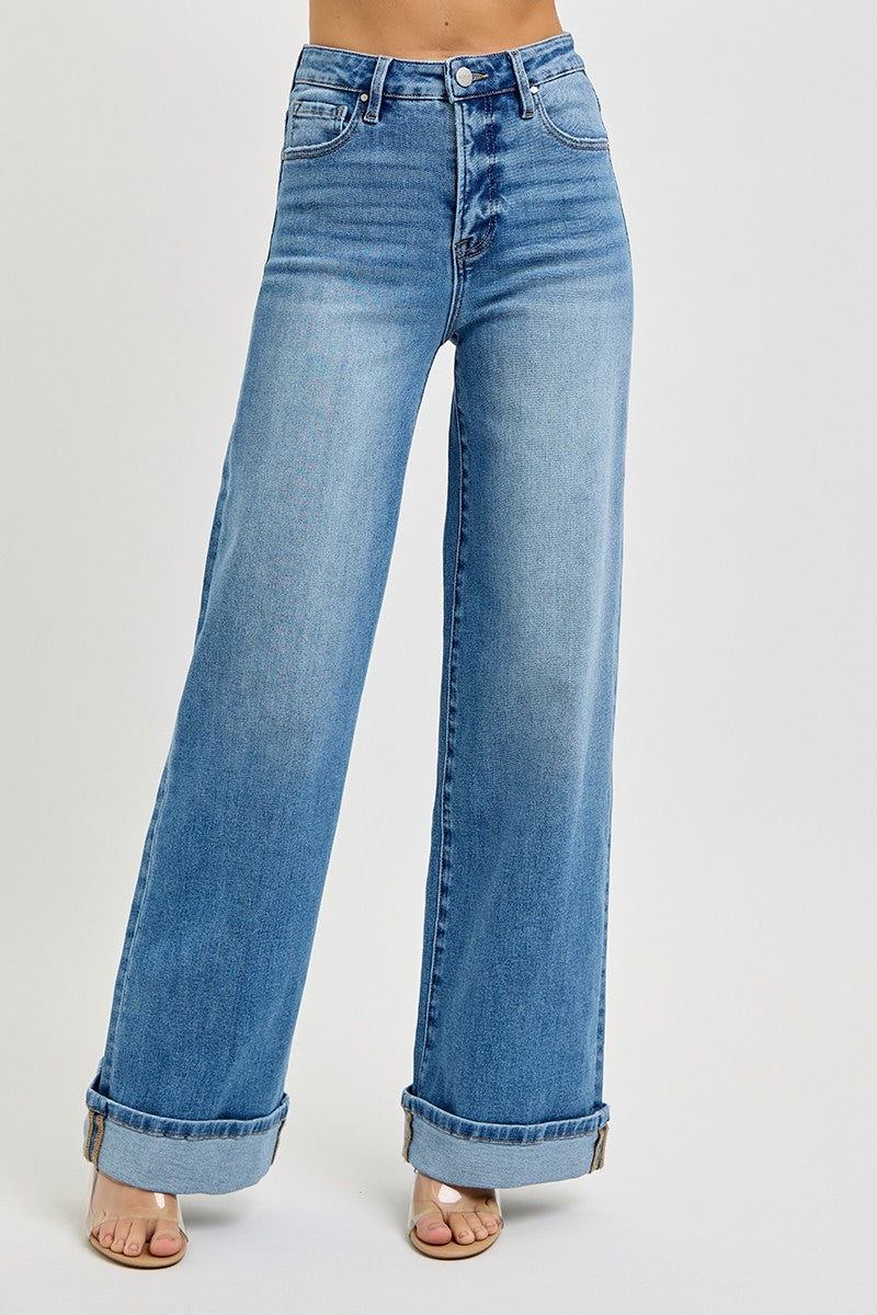  Evie Tummy Control Wide Cuffed Jeans, Medium