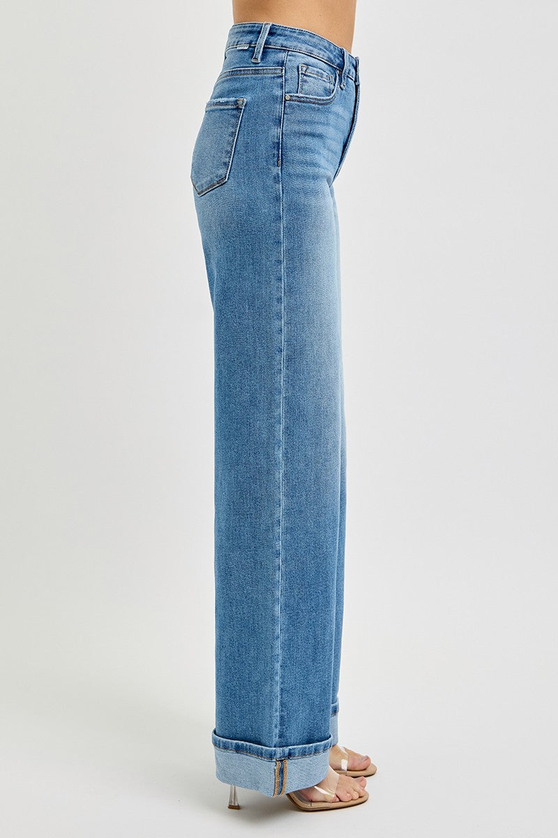  Evie Tummy Control Wide Cuffed Jeans, Medium