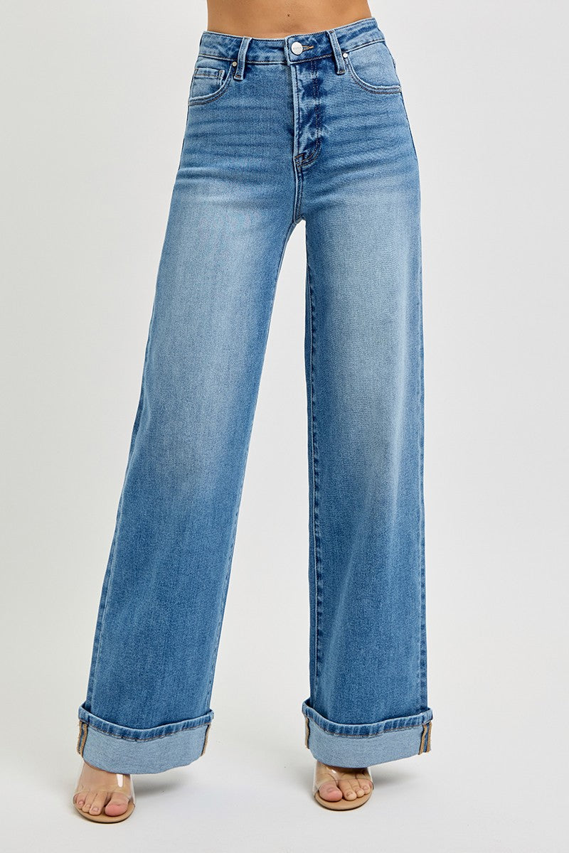  Evie Tummy Control Wide Cuffed Jeans, Medium