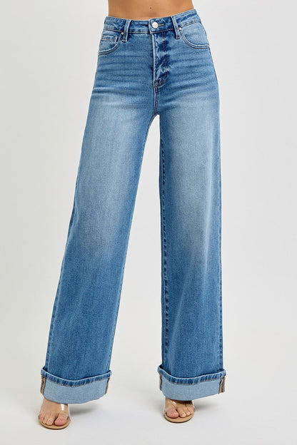  Evie Tummy Control Wide Cuffed Jeans, Medium