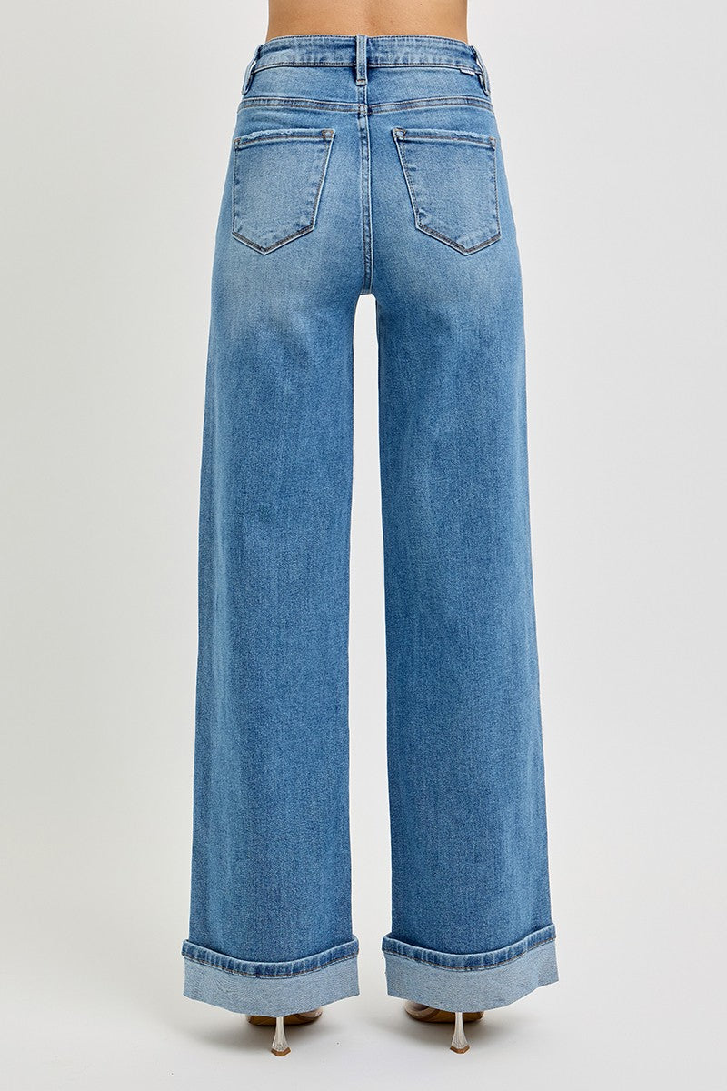  Evie Tummy Control Wide Cuffed Jeans, Medium