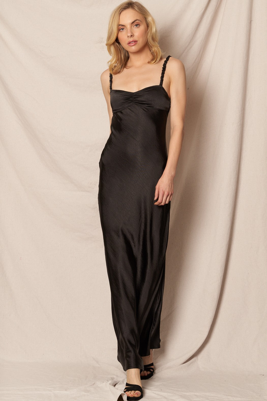  Lana Sweetheart Neck Satin Maxi Dress, Black