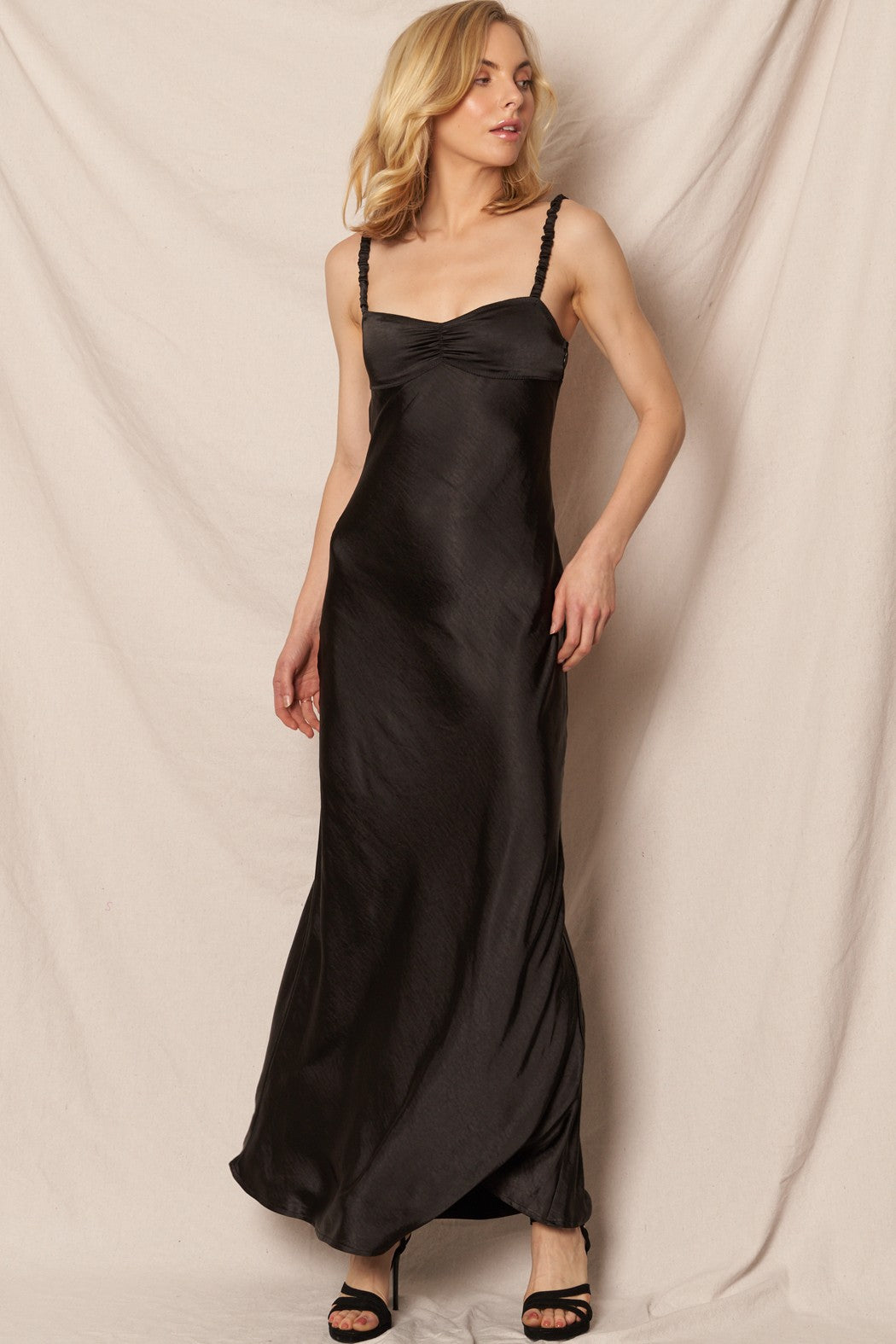  Lana Sweetheart Neck Satin Maxi Dress, Black