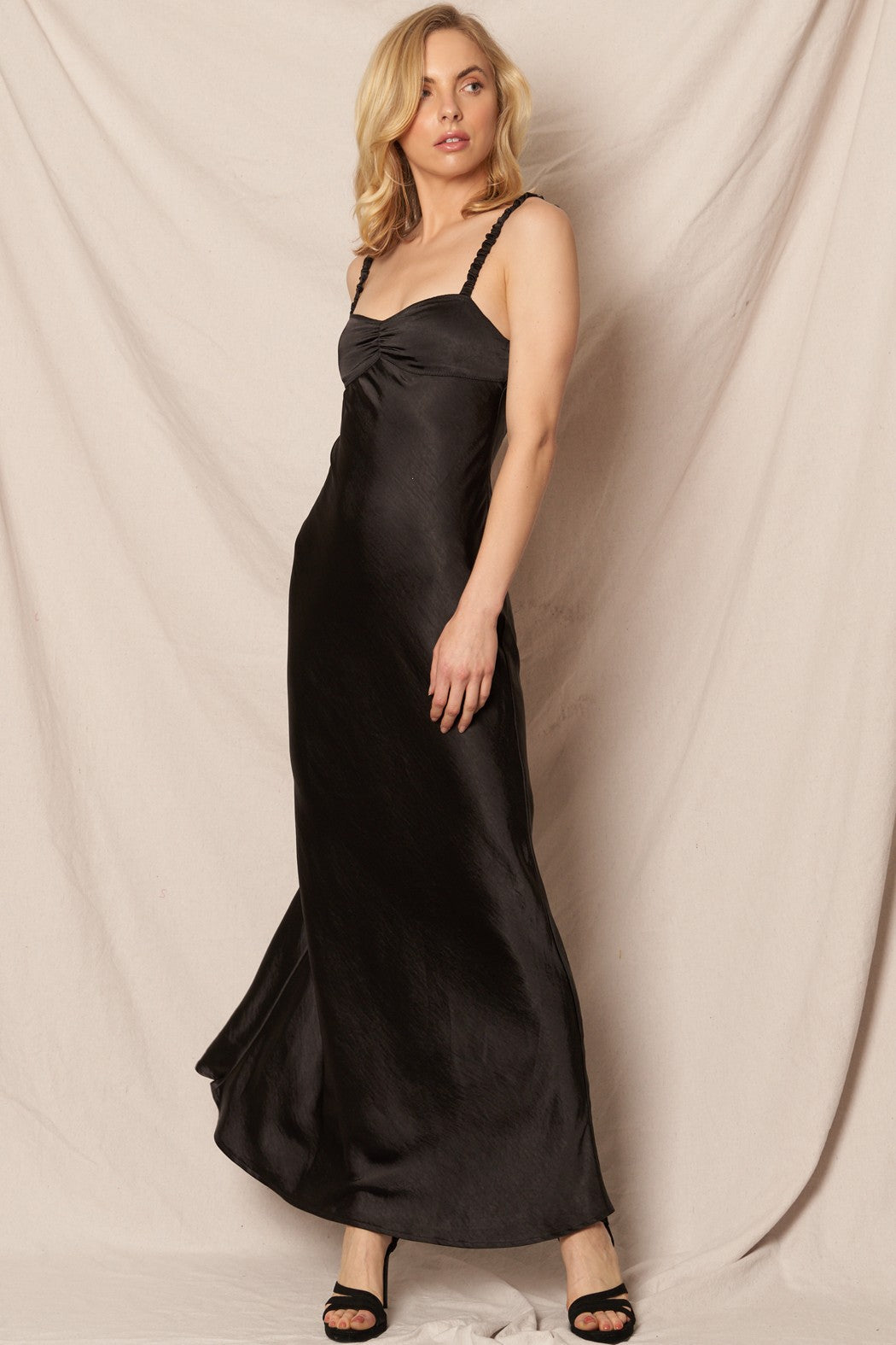  Lana Sweetheart Neck Satin Maxi Dress, Black