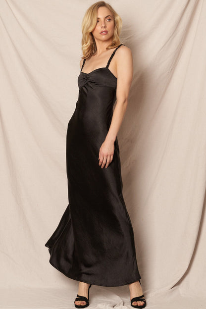  Lana Sweetheart Neck Satin Maxi Dress, Black