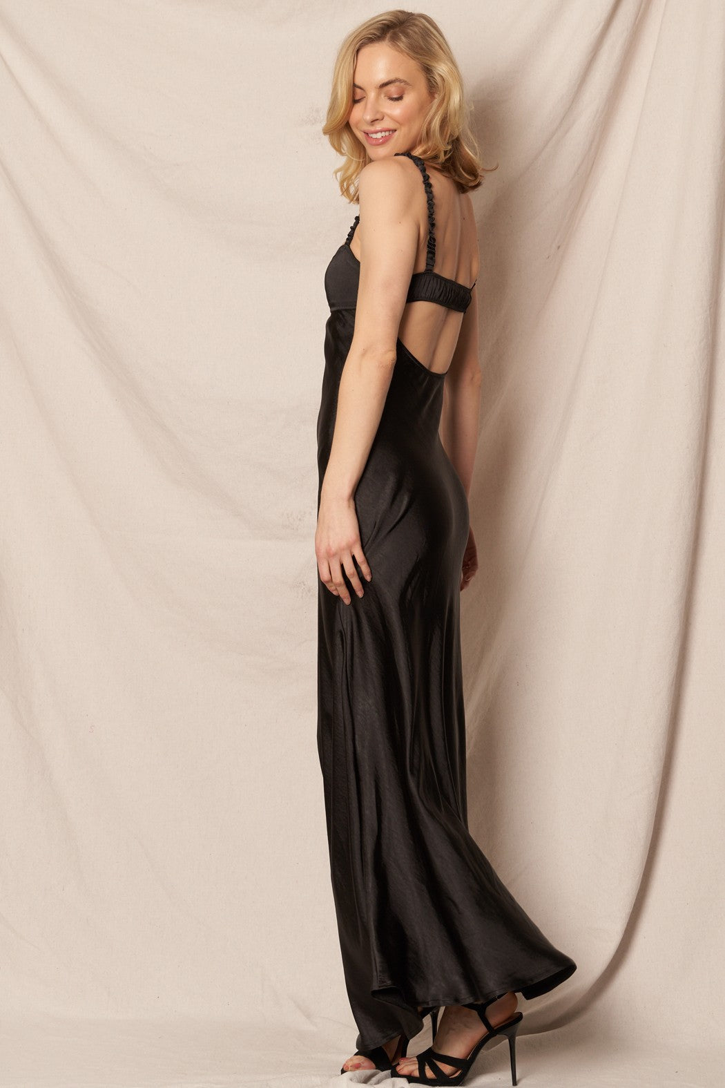  Lana Sweetheart Neck Satin Maxi Dress, Black