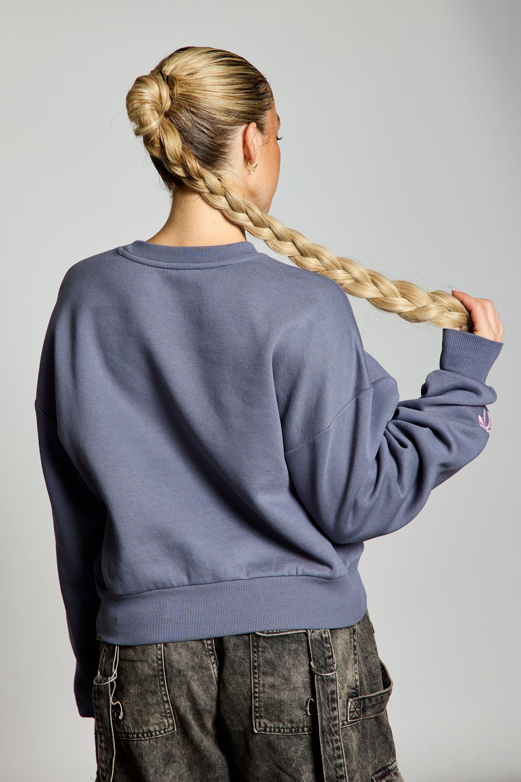  Paris Bow Embroidered Fleece Sweatshirt, Dusty Indigo