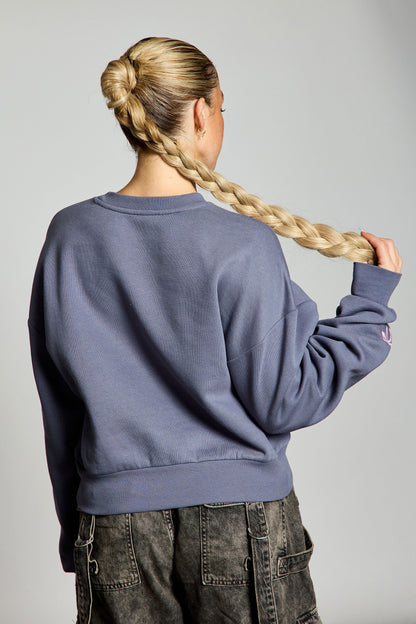  Paris Bow Embroidered Fleece Sweatshirt, Dusty Indigo