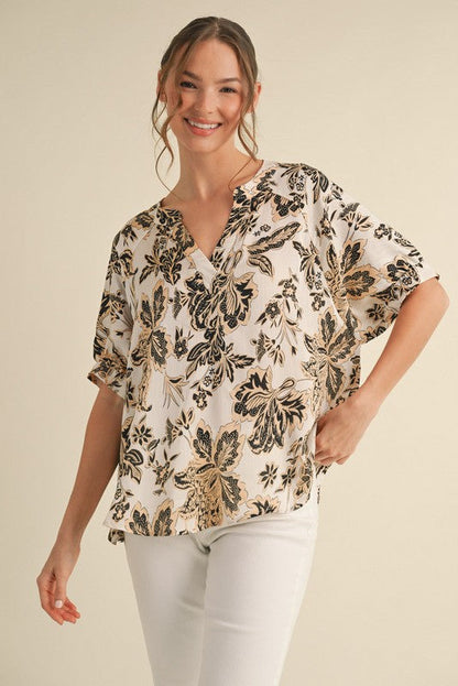  Ariella Printed Dolman Sleeve Top, Black